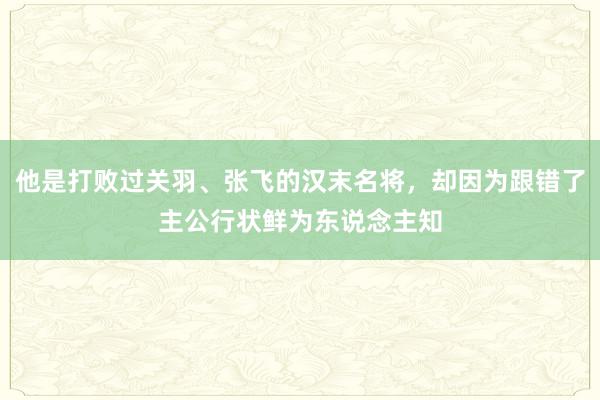 他是打败过关羽、张飞的汉末名将，却因为跟错了主公行状鲜为东说念主知