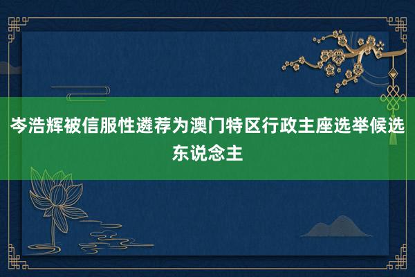 岑浩辉被信服性遴荐为澳门特区行政主座选举候选东说念主