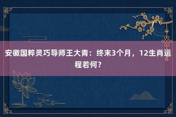 安徽国粹灵巧导师王大青：终末3个月，12生肖运程若何？