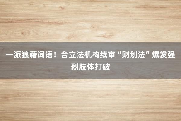 一派狼藉词语！台立法机构续审“财划法”爆发强烈肢体打破